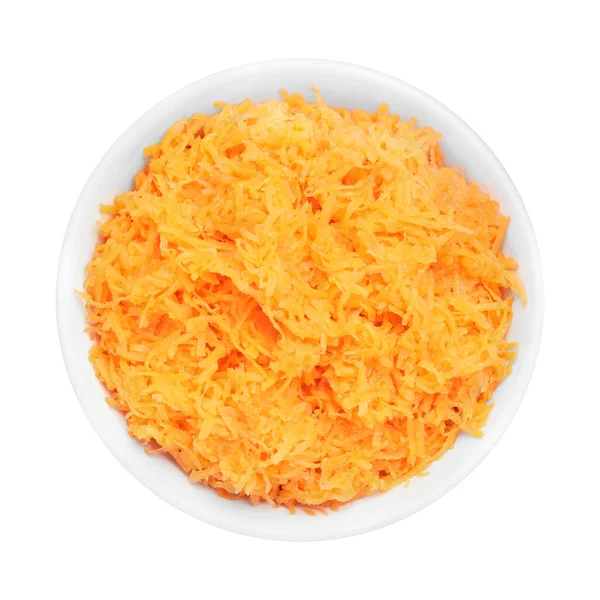 Fresh Grated Carrot Bowl Isolated White Top View — 스톡 사진