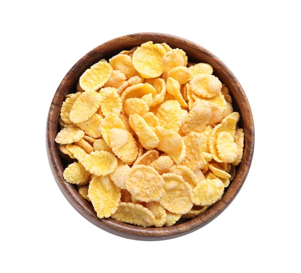 Bowl Tasty Crispy Corn Flakes Isolated White Top View — Stockfoto