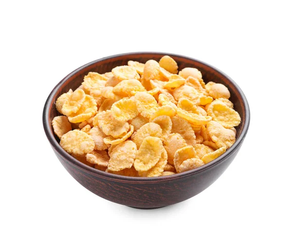 Bowl Tasty Crispy Corn Flakes Isolated White — Stockfoto