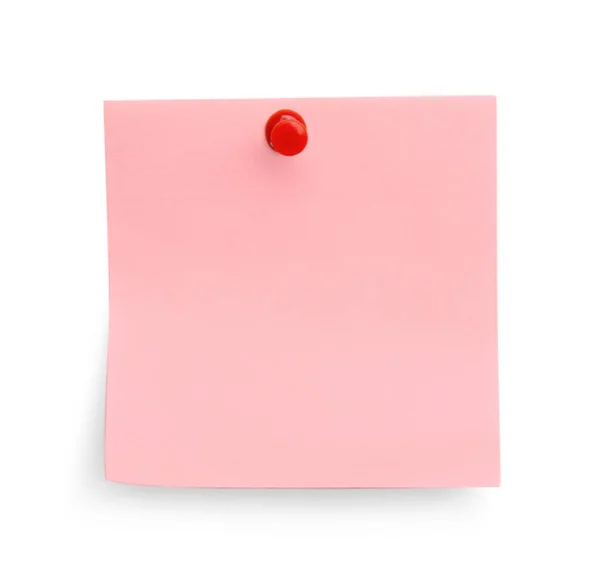 Blank Pink Note Pinned White Background Top View — Stockfoto