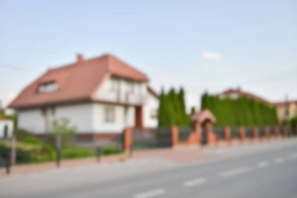 Blurred View Suburban Street Beautiful House — Zdjęcie stockowe