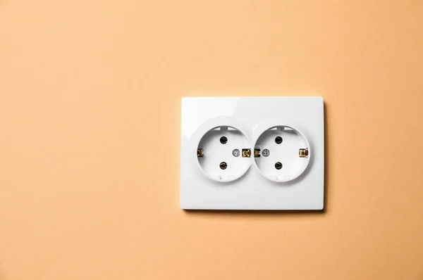 Double Power Socket Pale Orange Wall Space Text Electrical Supply — Fotografia de Stock
