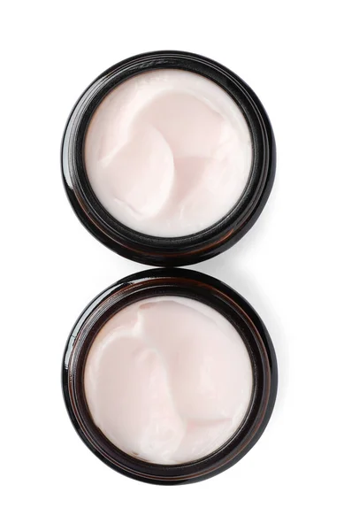 Jars Face Cream Isolated White Top View — Stockfoto