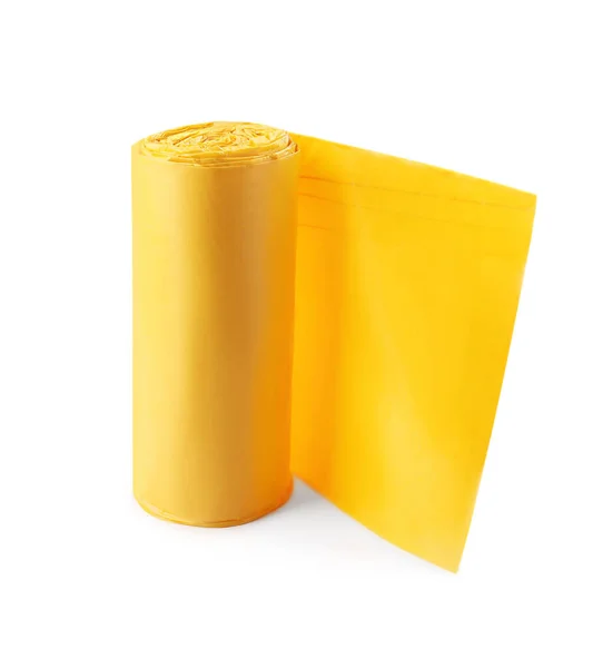 Rolle Aus Gelben Müllsäcken Isoliert Auf Weiß — Stockfoto