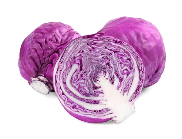 Whole Cut Red Cabbages White Background — Stock Fotó