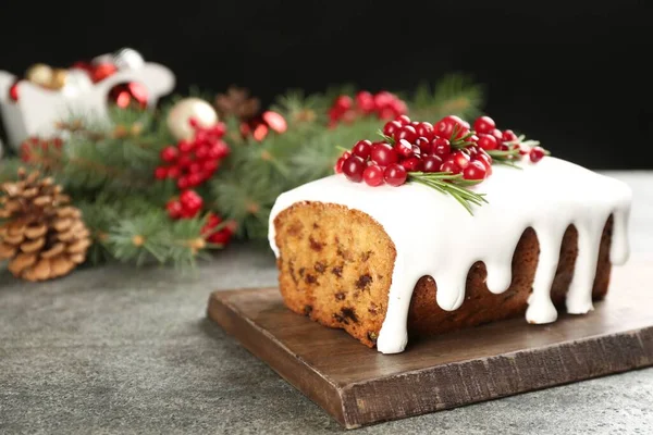 Traditional Christmas Cake Grey Table Classic Recipe — Stock Photo, Image