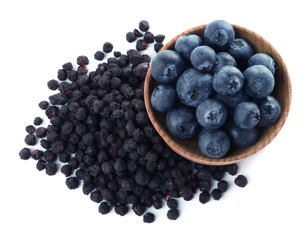 Sweet Sublimated Fresh Blueberries White Background Top View — Stock Photo, Image
