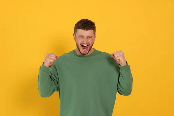 Aggressive Young Man Shouting Orange Background — 图库照片