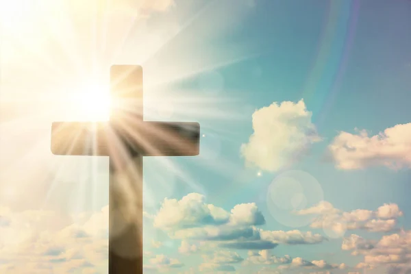 Silhouette Cross Blue Sky Sunny Day Christian Religion — Foto Stock