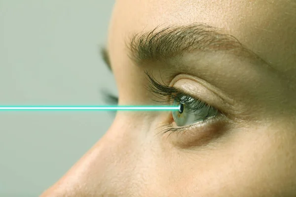 Closeup View Woman Laser Ray Illustration Vision Correction Surgery — Stock Fotó