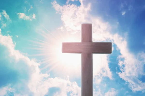 Silhouette Cross Blue Sky Sunny Day Christian Religion — Stock Fotó
