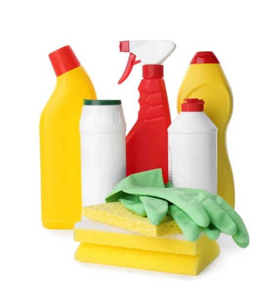 Set Different Cleaning Supplies White Background — Stock Photo, Image