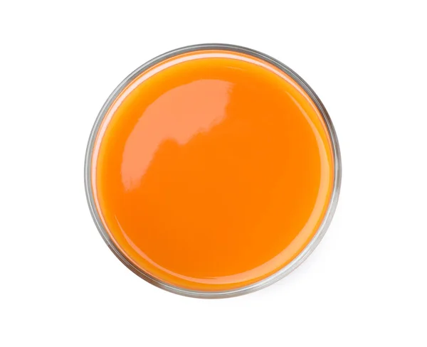 Tasty Fresh Carrot Juice Glass Isolated White Top View — Stock fotografie