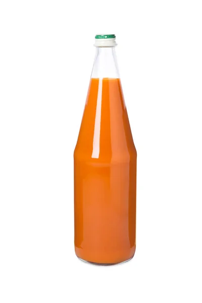 Fresh Carrot Juice Glass Bottle Isolated White — Fotografia de Stock