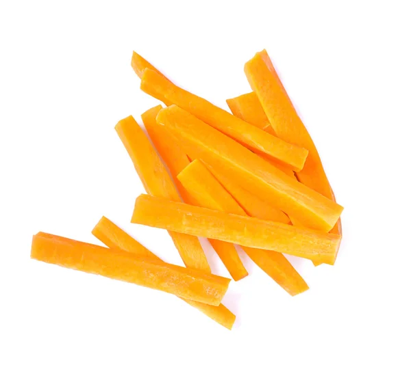 Pile Delicious Carrot Sticks Isolated White Top View — Stockfoto