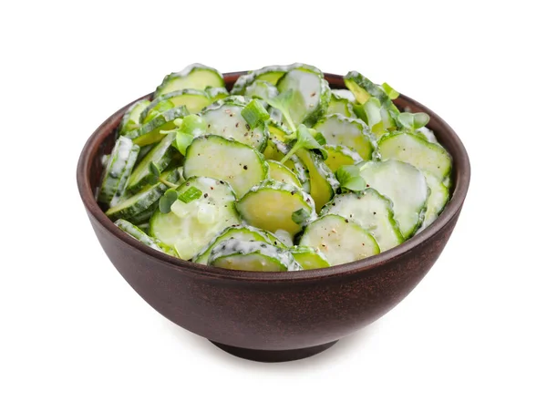 Bowl Delicious Cucumber Salad Isolated White — Stockfoto