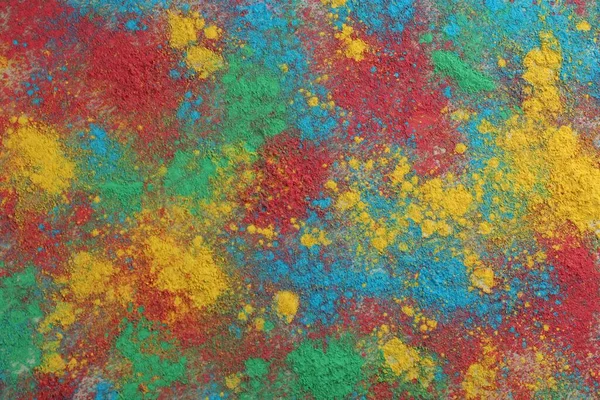 Kleurrijke Poeder Kleurstoffen Als Achtergrond Bovenaanzicht Holi Festival — Stockfoto