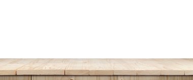 Boş ahşap yüzey beyaza izole edilmiş. Tasarım için model