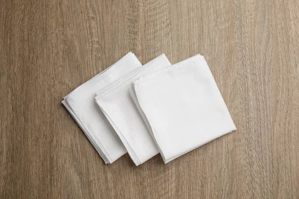 Stylish White Handkerchiefs Wooden Table Flat Lay — Stock fotografie