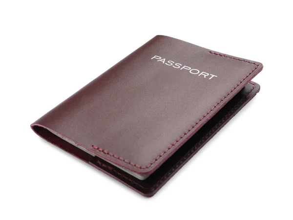 Passport Brown Leather Case Isolated White — Stockfoto