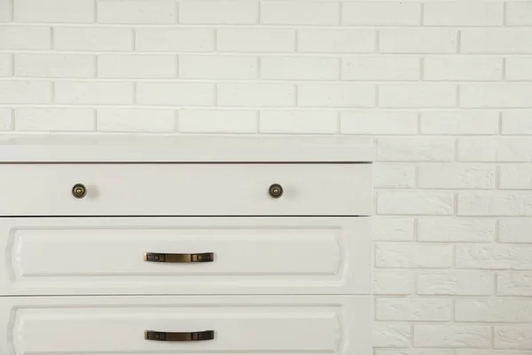 Modern Chest Drawers White Brick Wall — Fotografia de Stock