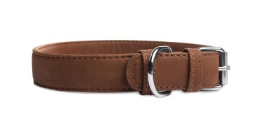 Brown leather dog collar isolated on white