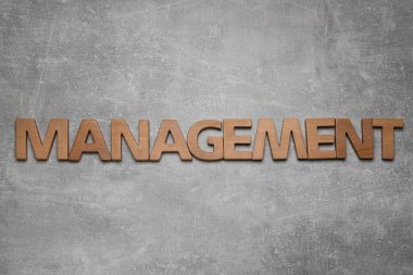 Word Management made of wooden letters on grey background, flat lay