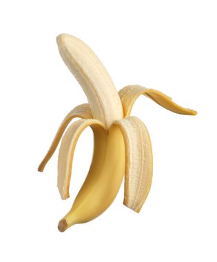 Delicious ripe peeled banana isolated on white