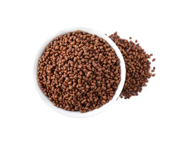 Bowl Buckwheat Tea Granules White Background Top View — Stock Fotó