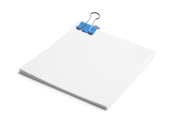 Note Paper Sheets Blue Clip Isolated White —  Fotos de Stock