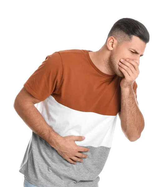 Man Suffering Stomach Ache Nausea White Background Food Poisoning — Stock Photo, Image