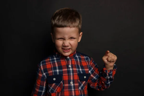 Angry Little Boy Black Background Aggressive Behavior — 스톡 사진