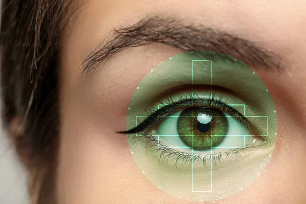 Closeup View Woman Mark Illustration Her Eye Vision Correction Surgery —  Fotos de Stock