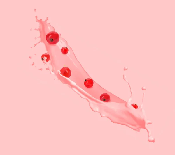 Splash Tasty Yogurt Fresh Berries Pink Background — Zdjęcie stockowe