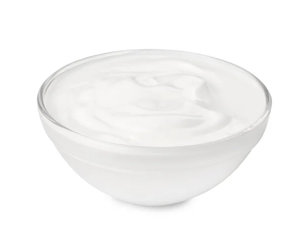 Glass Bowl Delicious Organic Yogurt Isolated White — Stockfoto