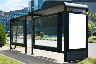 Modern public transport stop on city street