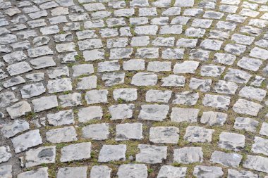 Old stone pathway with grass as background