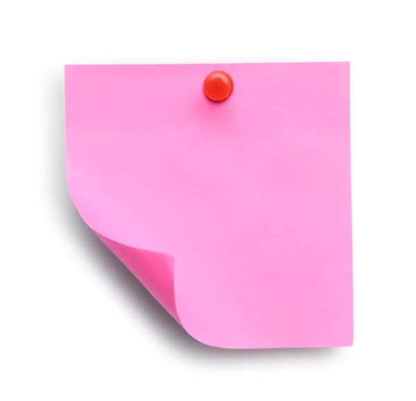 Κενό Ροζ Σημείωμα Καρφιτσωμένο Λευκό Φόντο Πάνω Όψη — Φωτογραφία Αρχείου