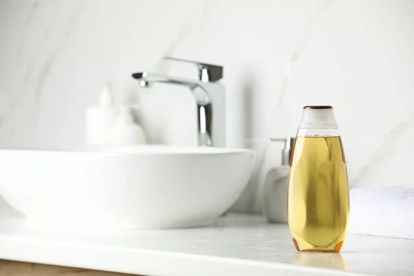 Bottle Shampoo Sink Bathroom Counter Space Text — 스톡 사진