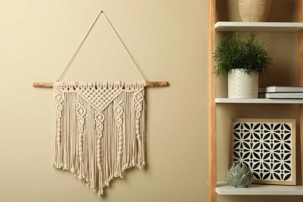 Beautiful Macrame Hanging Beige Wall Room Decorative Element — Stockfoto