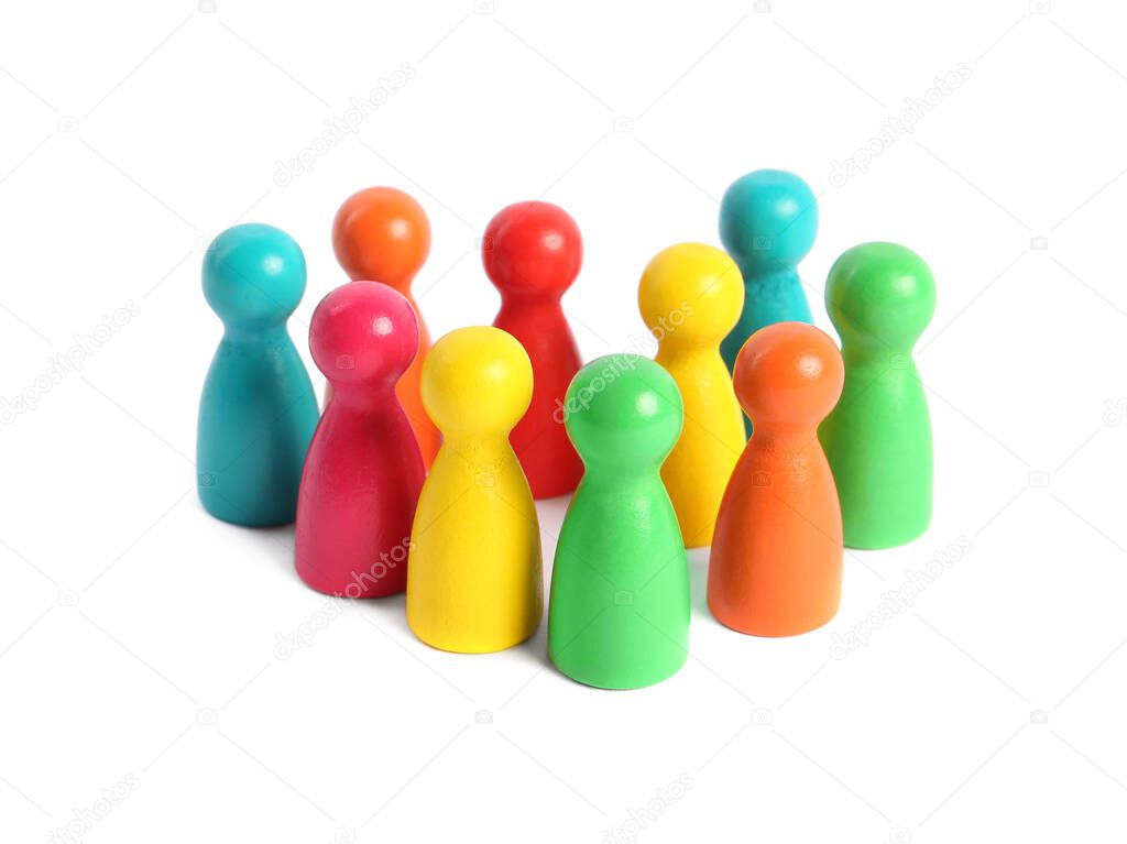 Colorful pawns on white background. Social inclusion concept
