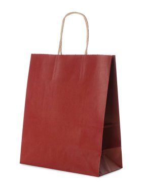 Blank red paper bag on white background. Space for design