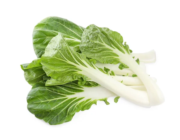 Fresh Leaves Green Pak Choy Cabbage White Background Top View — Stock Photo, Image