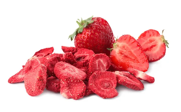 Sweet Sublimated Fresh Strawberries White Background — Fotografia de Stock