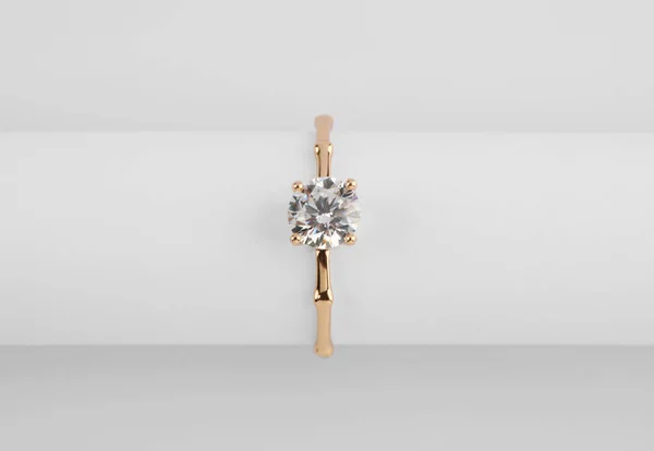 Beautiful Engagement Ring Gemstone White Background Top View — Fotografia de Stock
