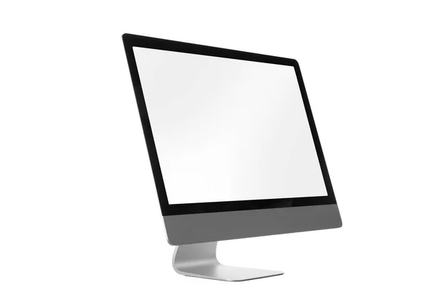 Moderner Computermonitor Mit Leerem Bildschirm Isoliert Auf Weiß — Stockfoto