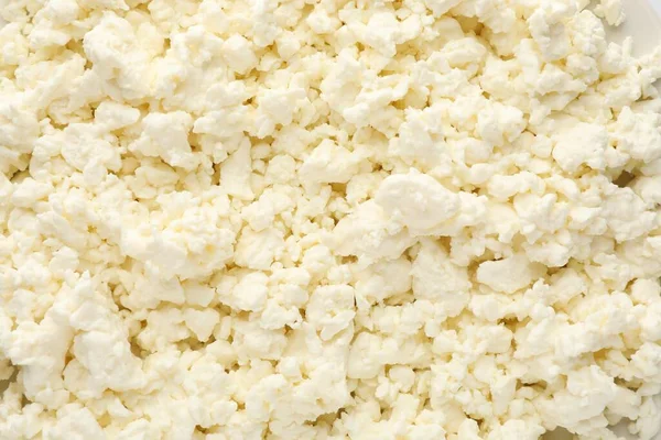 Delicious Fresh Cottage Cheese Background Top View — Stock Photo, Image