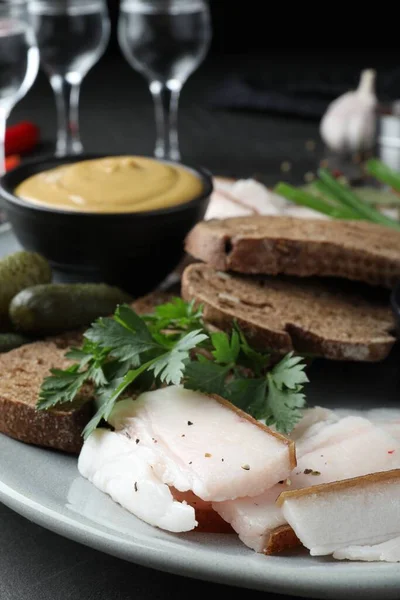 Tasty Salt Pork Rye Bread Served Table Closeup — Stockfoto