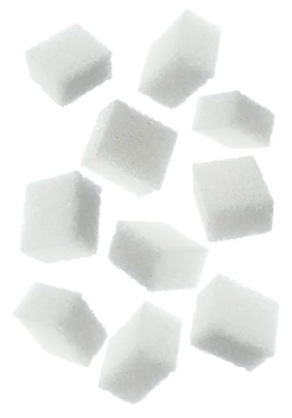 Flying Cubes Sugar White Background — Zdjęcie stockowe