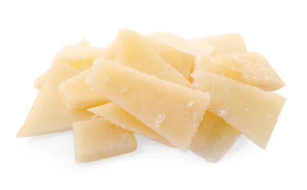 Pile Parmesan Cheese Pieces White Background — 스톡 사진